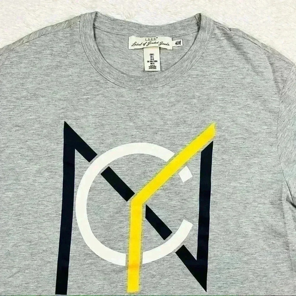 H&M Label Of Graded Goods NYC Logo Light Gray Crew Neck Cotton Blend Tee Size L - Picture 2 of 11